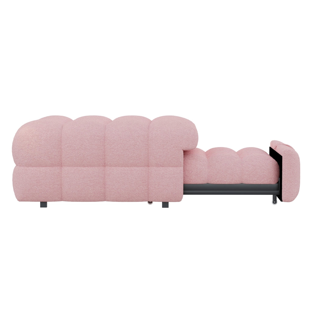 Divano Letto 1 Posto Convertibile 2 in 1 con Poggiapiedi; Rivestimento Teddy; Struttura Metallo Legno; Rosa