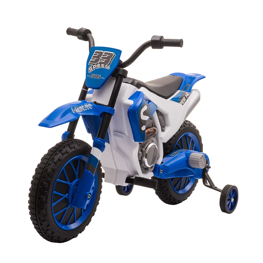 Motocicletta Elettrica Bambini con Ruote di Supporto ¨C zephmum ¨C Blu e Bianco 106.5x51.5x68cm