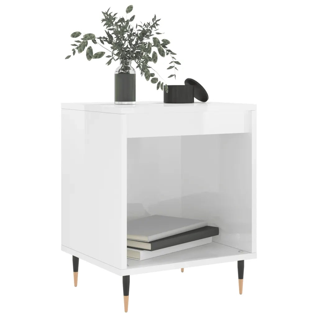 Comodino-Tavolino da notte Bianco Lucido 40x35x50 cm in Legno Multistrato 146682