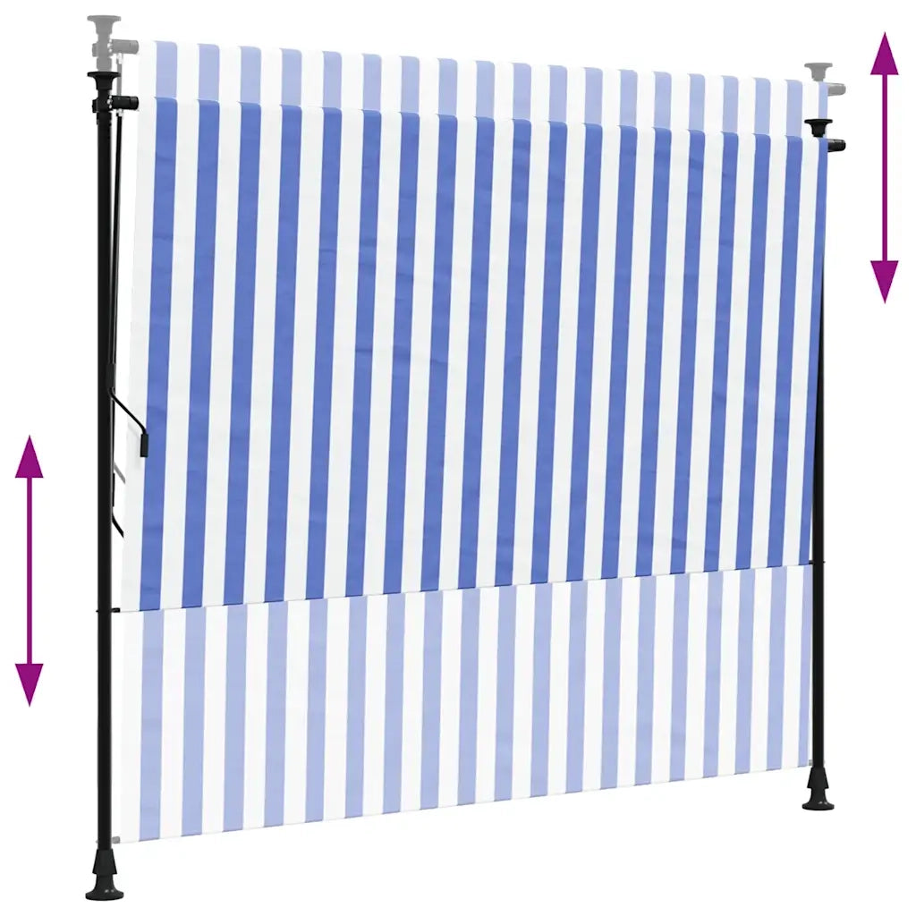 Tenda a rullo | Tenda avvolgibile Esterno Blu e Bianca 200x270cm Tessuto e Acciaio