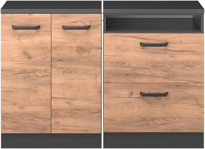 Set di mobili sottotetto Rion, Quercia dorata, 120 cm Set di 2 carcasse armadio profondità 60 cm, adatto per il salvaspazio sotto tetti spioventi