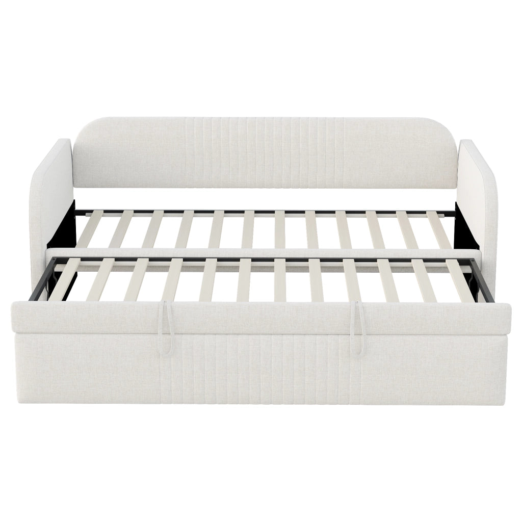 Letto imbottito estraibile singolo 90×190 cm e 180×190 cm con rete; senza materasso; tessuto; beige