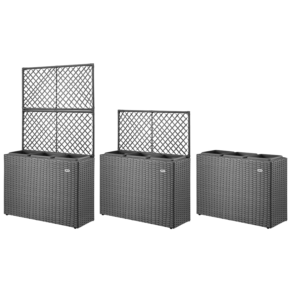 Fioriera da Giardino Polyrattan con 3vasi Estraibili per Balconi e Terrazzi Grigio