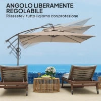 Ombrellone a Braccio 3x3 m con Copertura Regolabile e Base a Croce, in Metallo e Poliestere, color Cachi