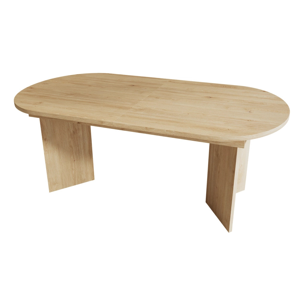 Tavolo da pranzo allungabile in MDF colore rovere; piano spesso 18 mm; 4-8 posti