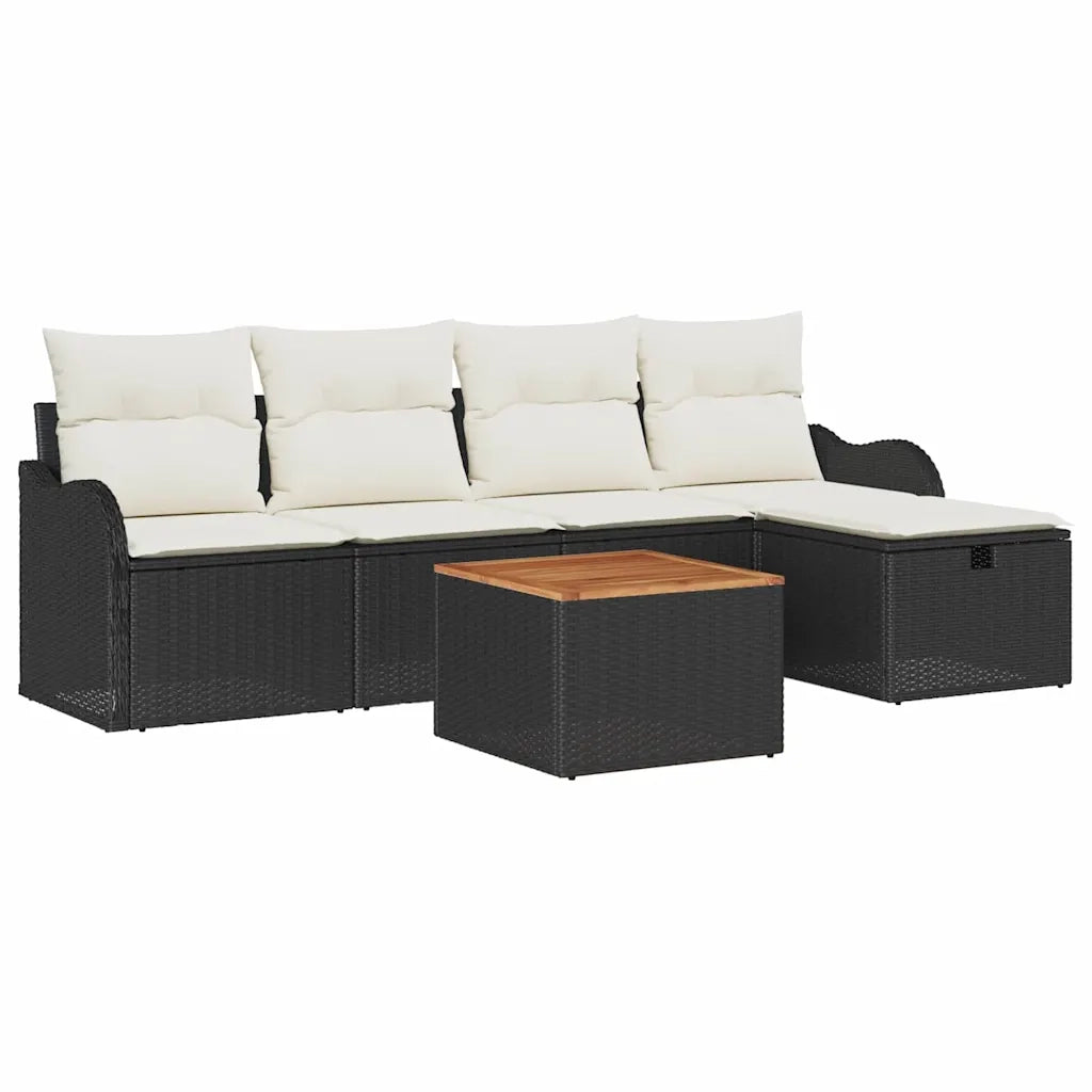 Set Divano da Giardino con cuscino 6 pcs Nero polyrattan