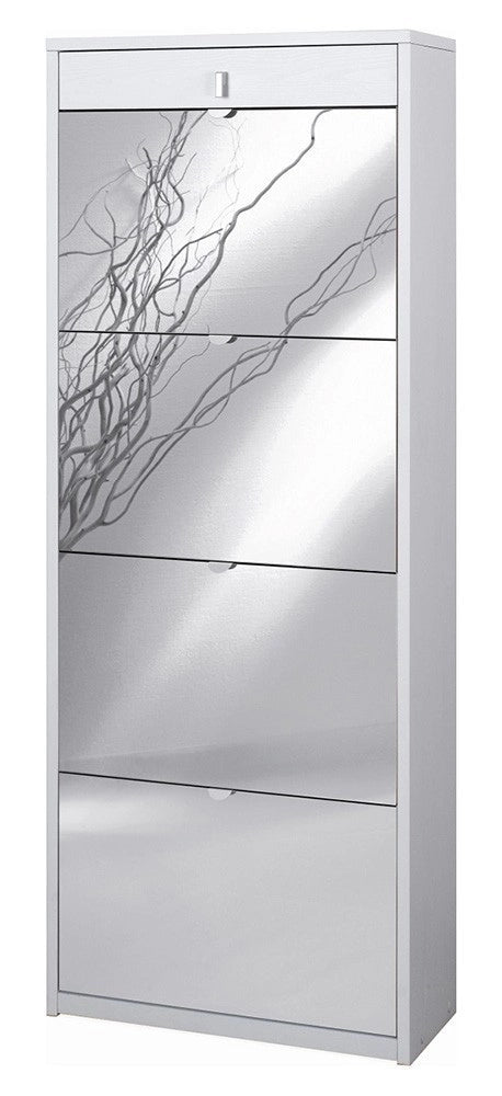 Scarpiera con specchio naturale 4 ante a ribalta e 1 Cassetto H164 L63 P29 Cm colore Bianco Fiammato Sk568spk Sarmog