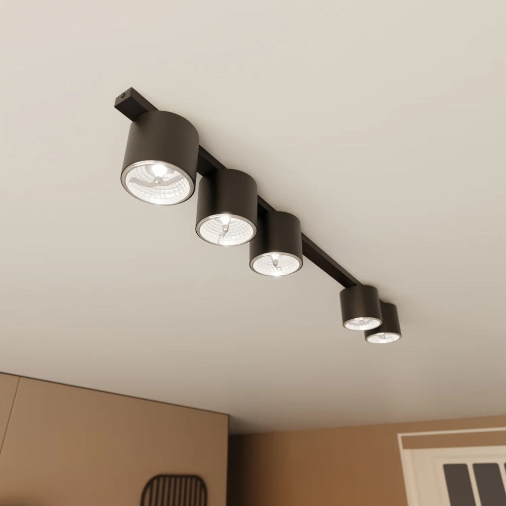 Plafoniera Moderna 5 Luci Faretti Ptah In Acciaio Nero