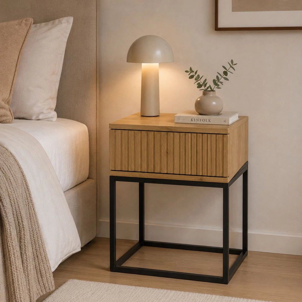 Lelalaha, Comodino un Cassetto, 40x39x52h cm Marrone Rovere