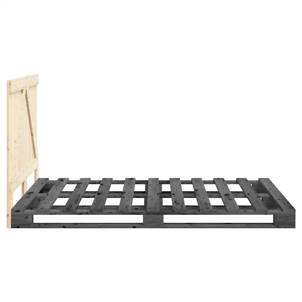 Letto matrimoniale | Letto per adulti | Giroletto con Testiera Grigio 140x200 cm Legno Massello di Pino
