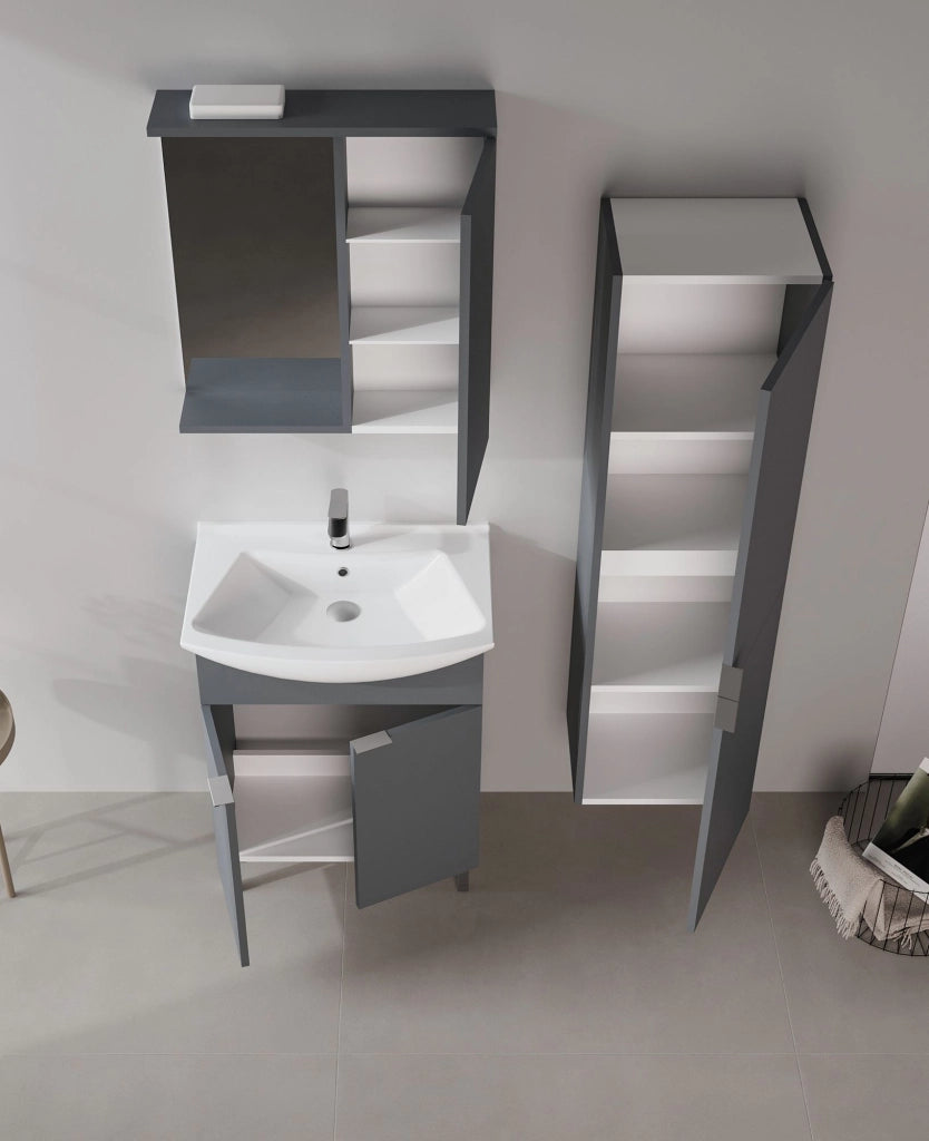 Set mobile lavabo con specchio (2 pezzi) "Purus 65" - 65 x 50 x 83 cm - Antracite opaco