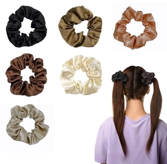 Set di Scrunchies in Satin - Elastici per Capelli - Confezione da 6 - Adatto a tutti i tipi di capelli - Finitura Perfetta