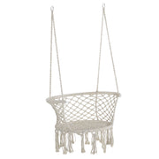 Amaca da Giardino in Stile Boho Chic, Sedia Sospesa in Poliestere e Macram¨¨ per Interni ed Esterni, Crema, 80x60x36cm