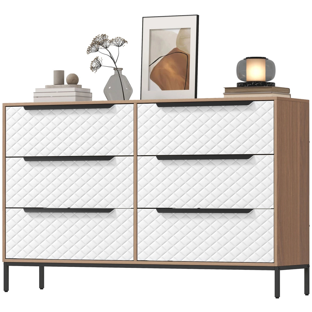 Cassettiera con 6 Cassetti in Tessuto ¨C Xylo ¨C Frontale Motivo Diamante Bianco Naturale