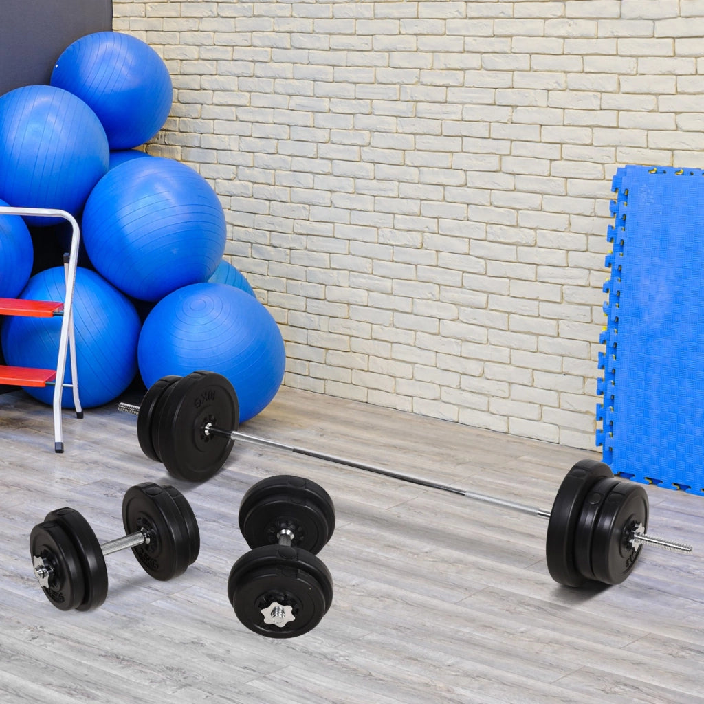 Set di Pesi 55 kg con Mancuernas e Barra ¨C zephmum ¨C Nero, Ajustable, 170 cm