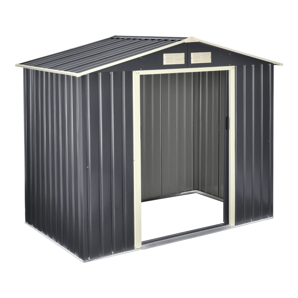 Casetta da Giardino Deposito Attrezzi da Esterno in Lamiera 213x127x185 cm - Grigio Scuro [en.casa]