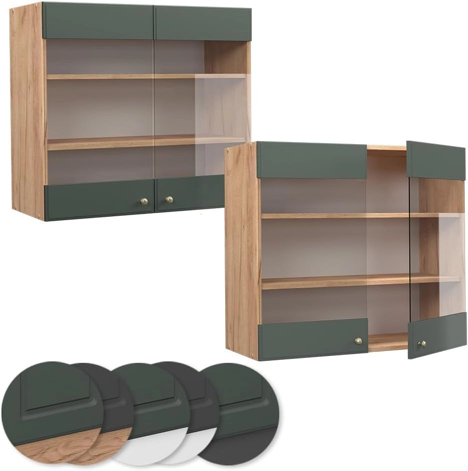 Mobile da cucina in vetro Fame-Line, Verde-oro Country House, 80 cm, per la combinazione con altri moduli della serie Fame-Line