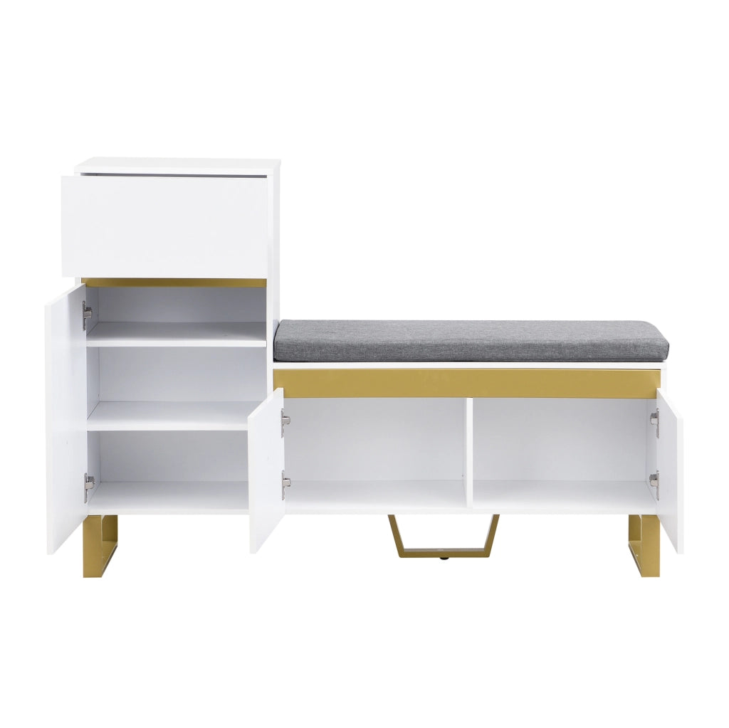 Scarpiera multifunzionale con panca e cassetto 120x35x85 cm in MDF bianco