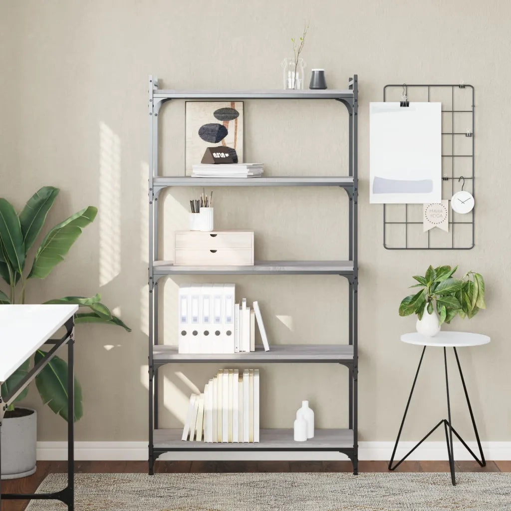 Libreria 5 Ripiani-Scaffale per Libri-Mobile di Stoccaggio Grigio Sonoma 80x30x154cm Legno Multistrato