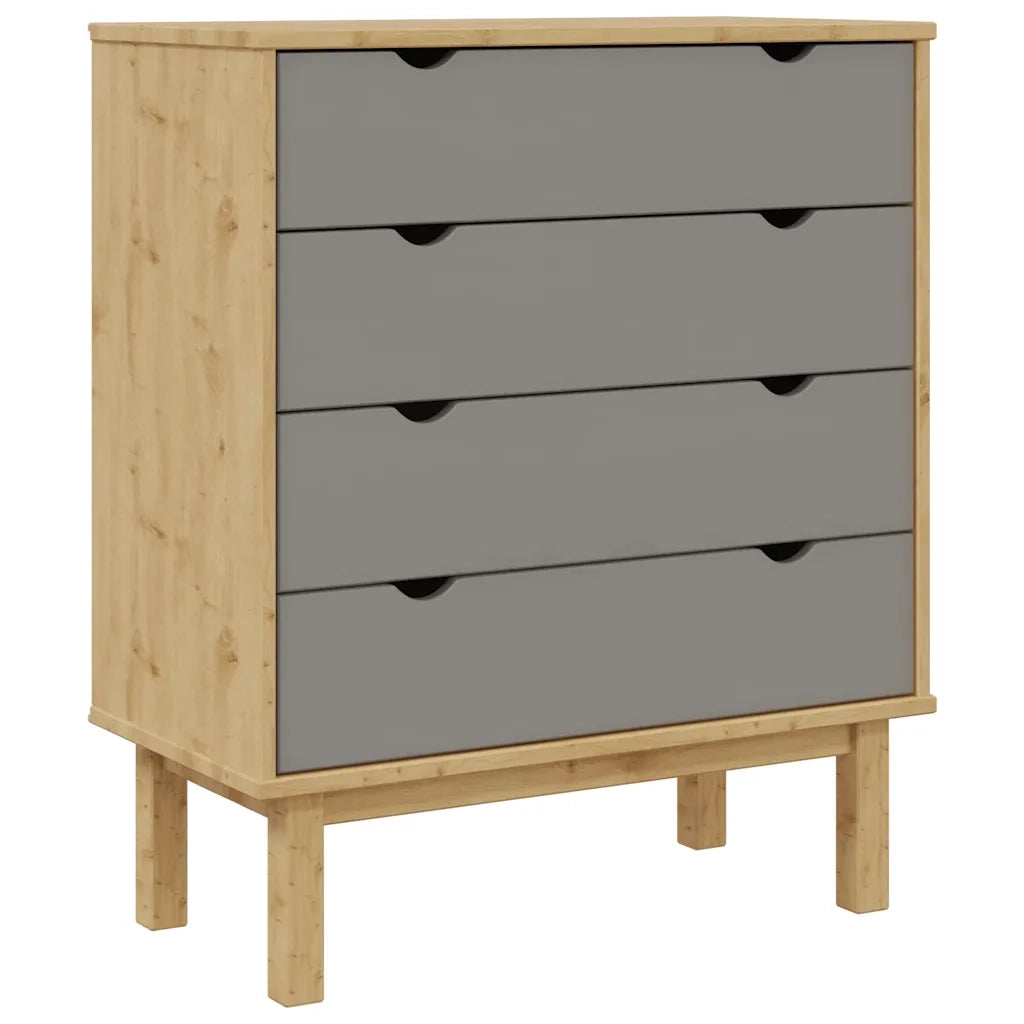 Cassettiera OTTA Marrone e Grigio 76,5x39,5x90 cm Legno di Pino 348583