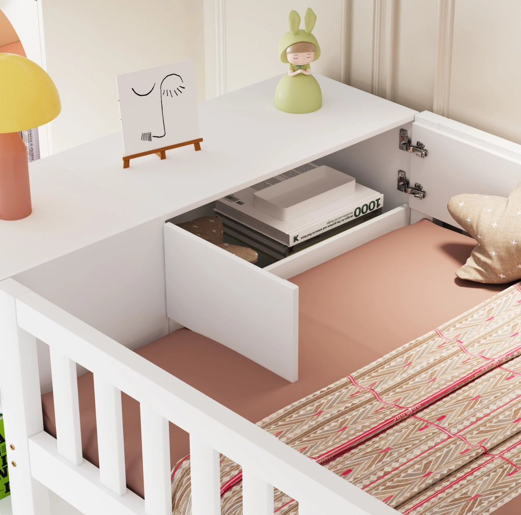 LETTO SOPPALCATO 90x200 cm in legno bianco con armadio e ripiani