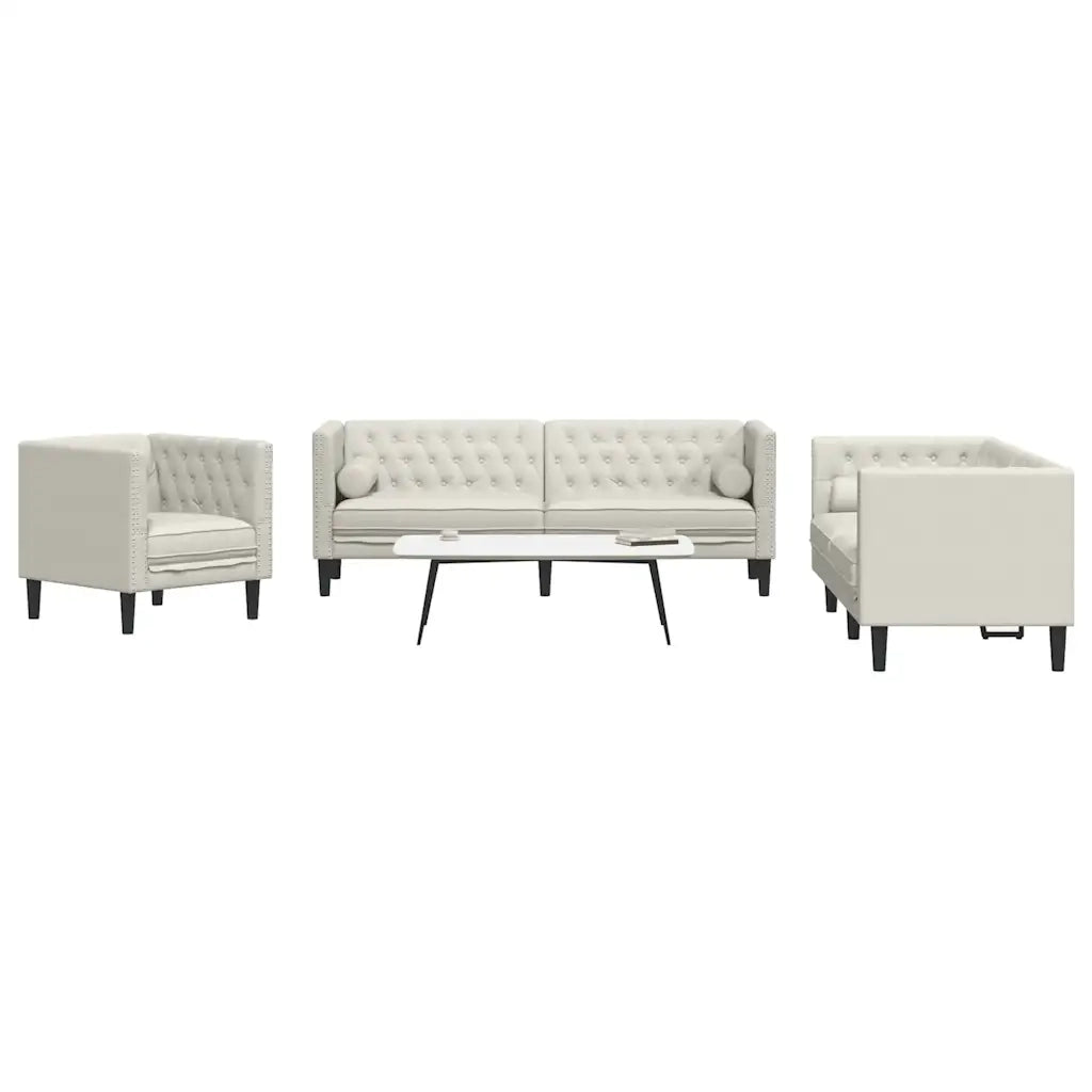 Set Divani Chesterfield 3pz con Cuscini Crema Velluto 3209288