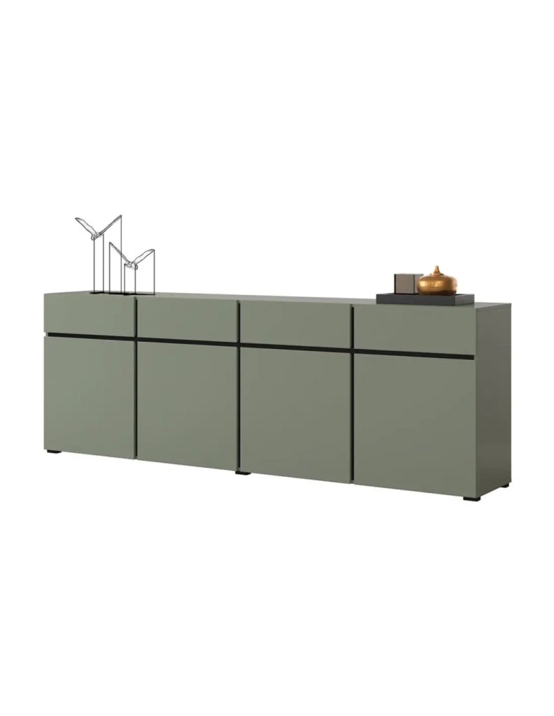 Buffet XL colore verde salvia 225cm collezione HAVANA. Credenza design con 4 porte e 4 cassetti.