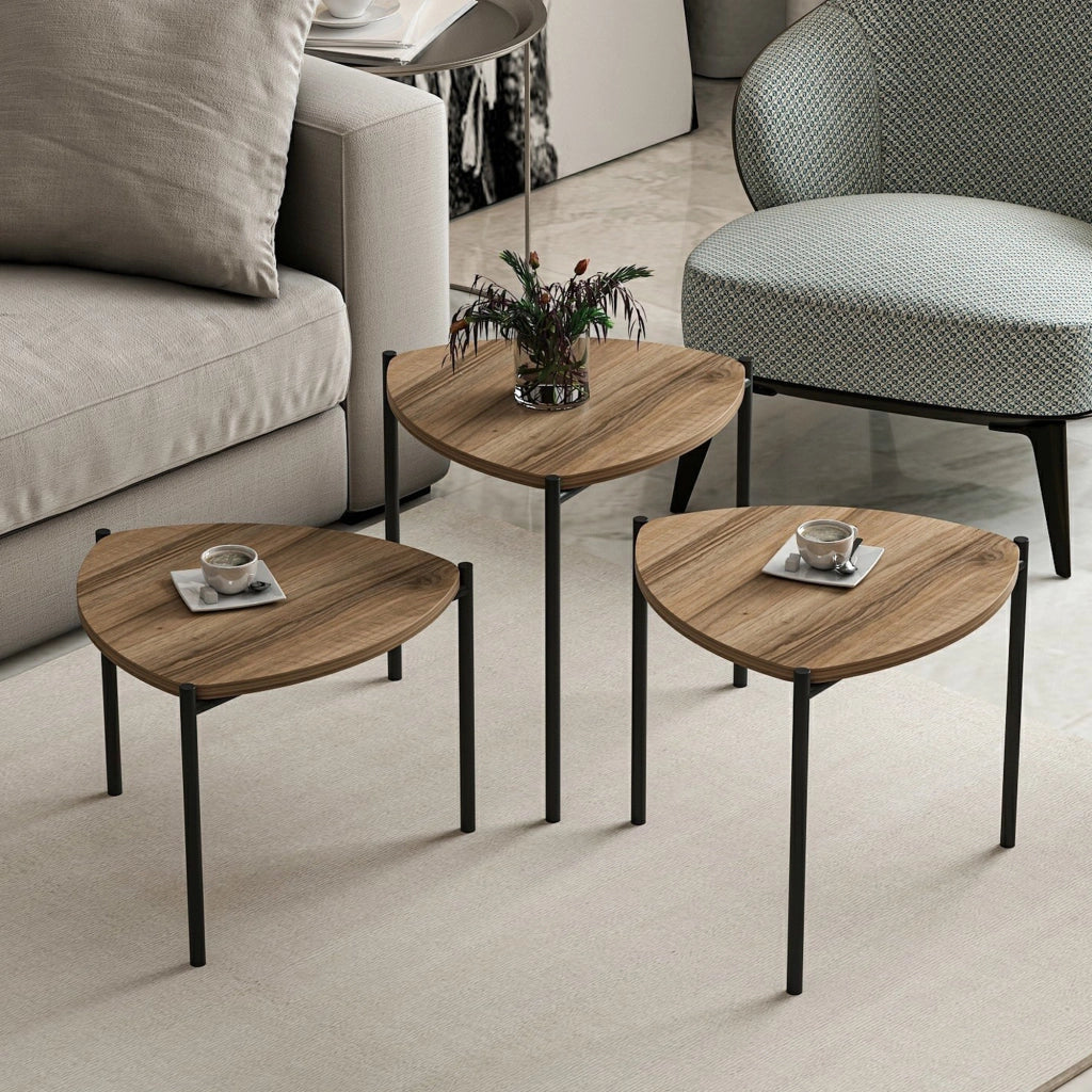 Carro, Tavolino da Salotto set 3 Pezzi, 45x45x45h cm Marrone Noce
