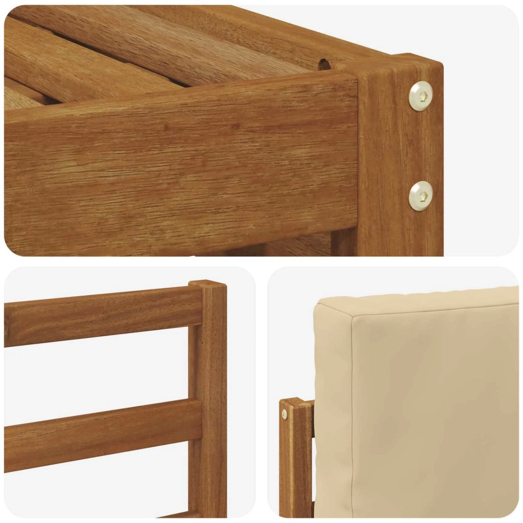 Set divani 9 pcs Naturale e Beige Legno di Acacia Massello