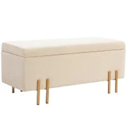 Panca Fondo Letto Moderna con Spazio Contenitore Interno, in Poliestere Beige, 100x40x42 cm