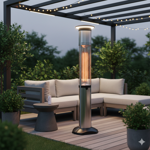 Stufa Elettrica ad infrarossi da Esterno 38,8x41,7x 166,8 cm in Fibra di Carbonio con Luce Led Skyline Pro Bianco