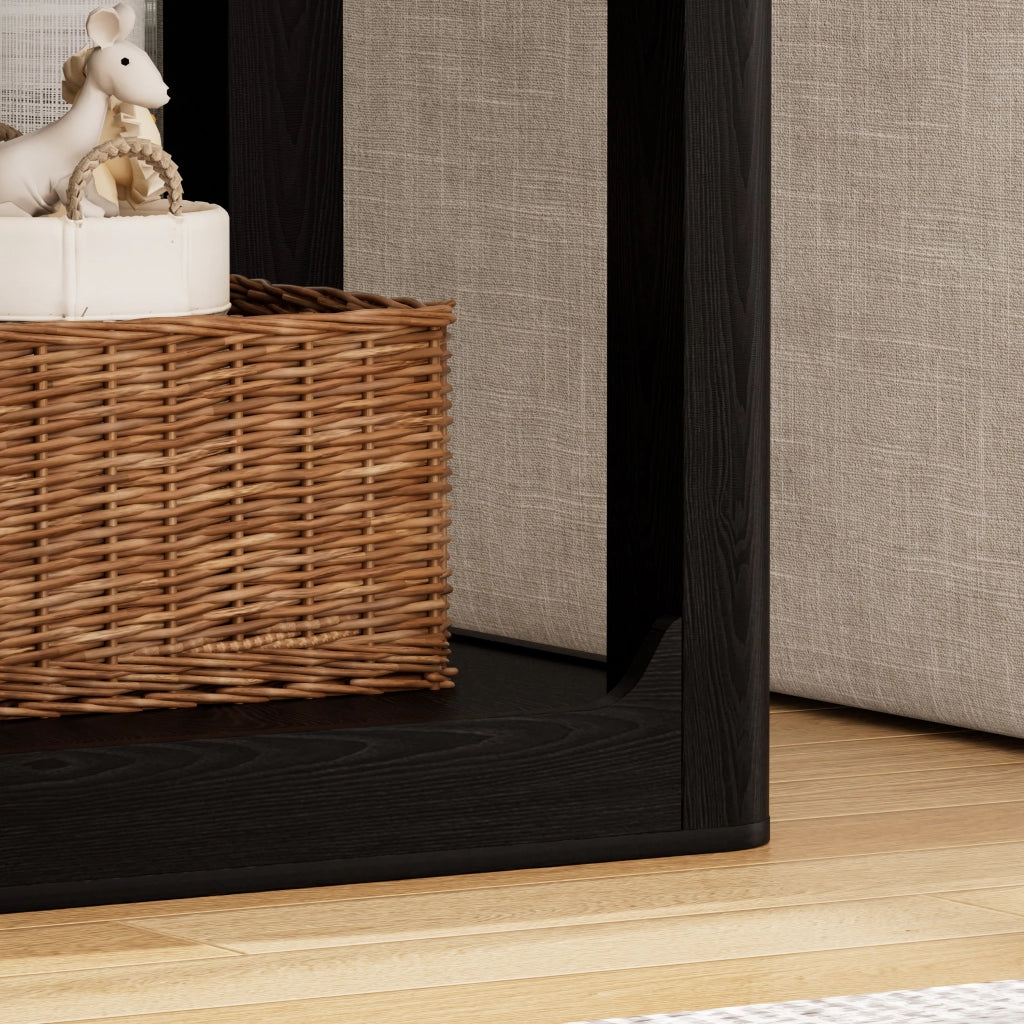 Tavolini da salotto set 2 pezzi con 2 ripiani e bordo arrotondato in MDF; per soggiorno e ufficio; nero