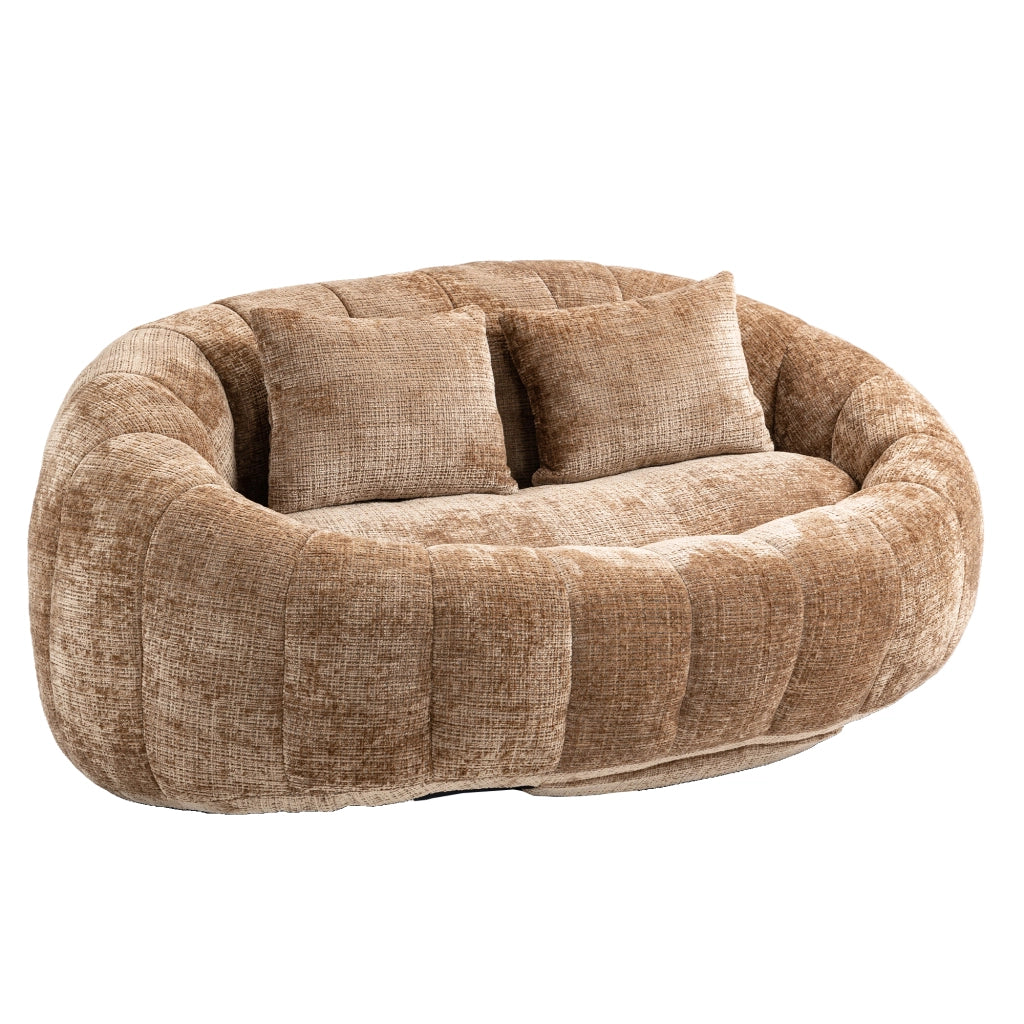 Divano Pouf 2 Posti con Braccioli Ergonomico Schienale Alto Memory Foam Comfort in Ciniglia Caffè