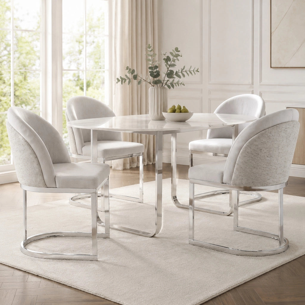 Set di 4 sedie da pranzo 59x52x85 cm con doppio schienale in chenille grigio e argento