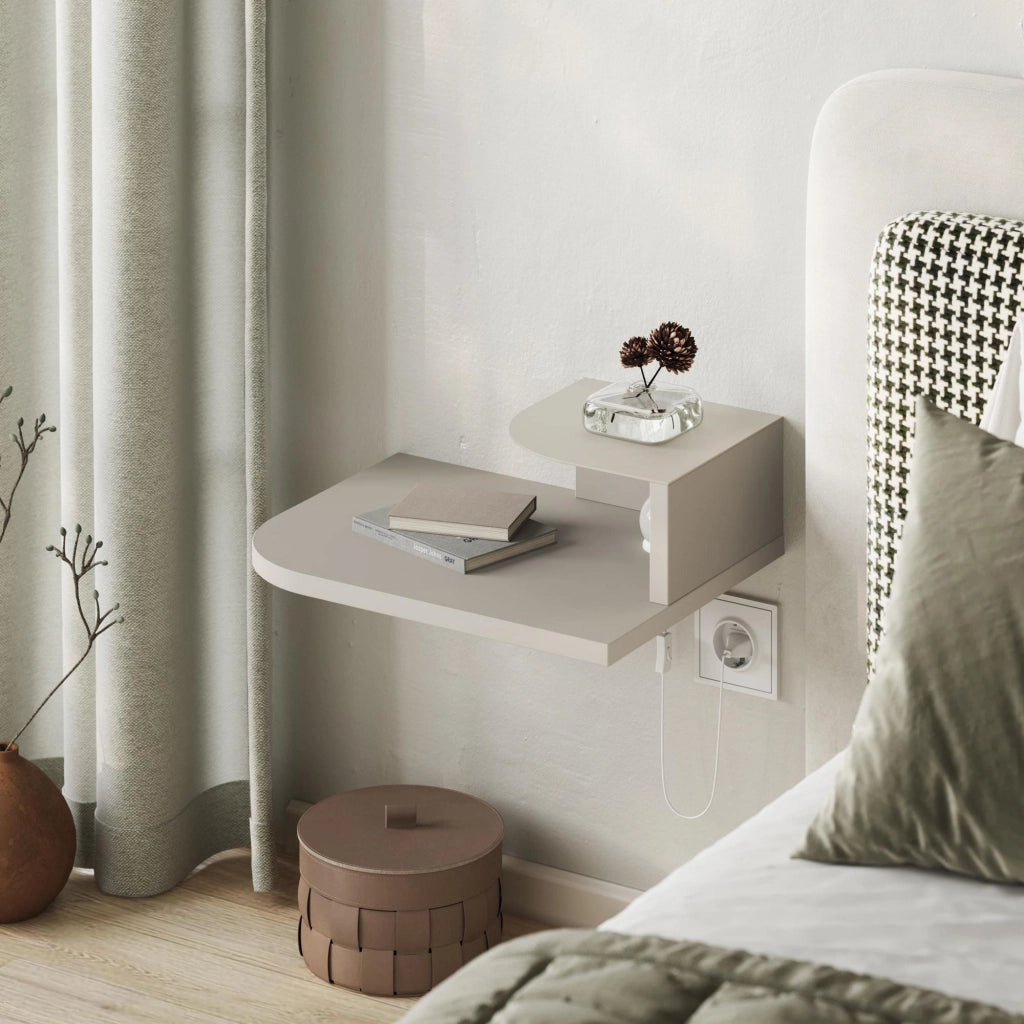 Comodino "Luno" con lampadina in legno - 40 x 30 x 16 cm - Pietra arenaria
