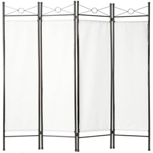 Paravento divisorio in tessuto telato bianco 4 pannelli 180 x 160 cm decoro 08_0000442