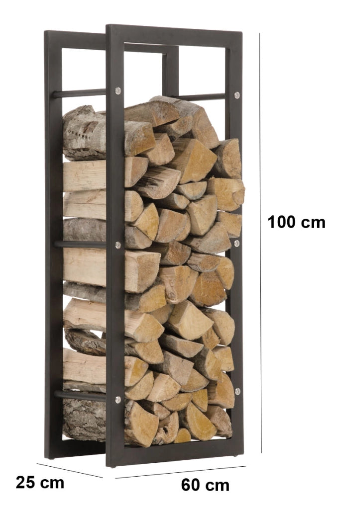Portalegna Keri In Metallo Nero Opaco 25x60x100 cm