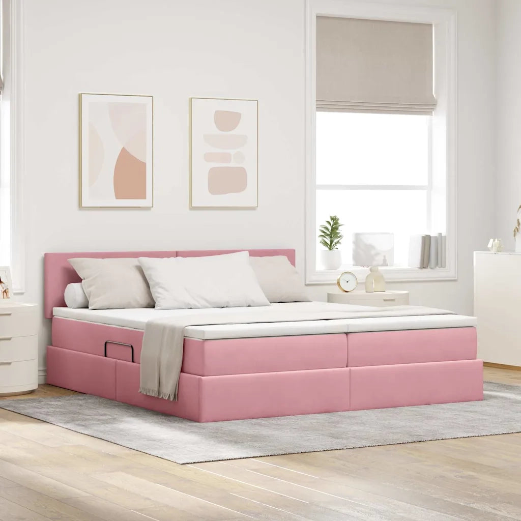 Letto con contenitore LED e materasso Rosa 200 x 200 cm Velluto