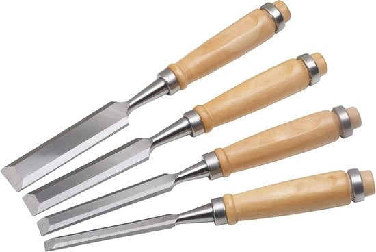 Kit di raschiatori, 4 pezzi, per lavorazione del legno, diverse larghezze 6/12/18/24 mm, con manico in legno, raschiatori in legno, utensili per lavorazione del legno