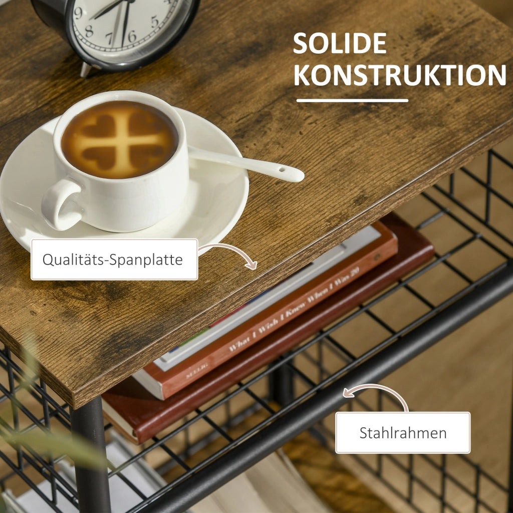 Carrello da cucina con cestino e scaffale 4 ruote ¨C zephmum ¨C 40x30x62 cm nero marrone