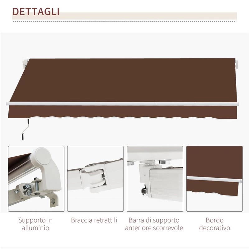 TENDA DA SOLE PER ESTERNO AVVOLGIBILE A MANOVELLA IN METALLO 395 X 245CM RUGGINE
