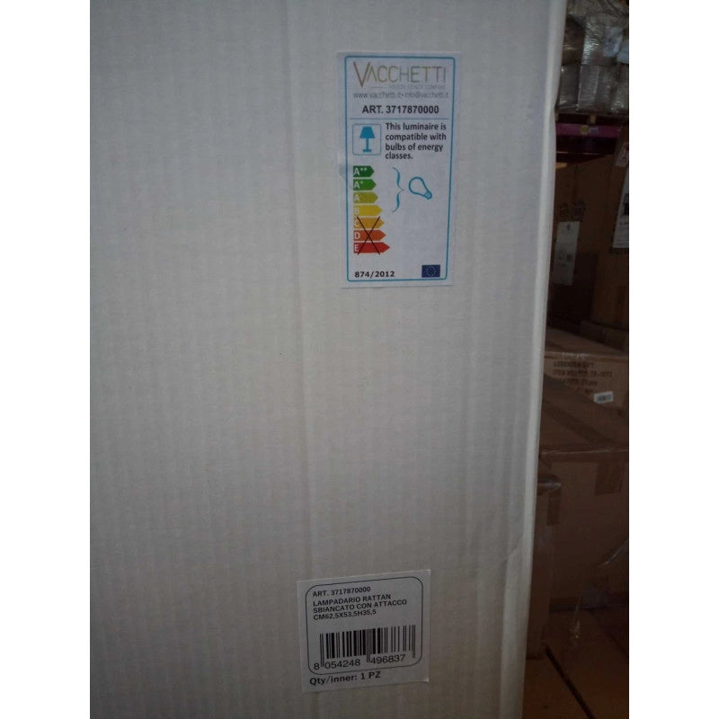Lampadario rattan sbiancato con attaccocm62,5x53,5h40