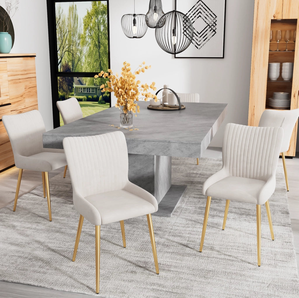 Set di 2 sedie da pranzo in velluto beige con gambe in metallo