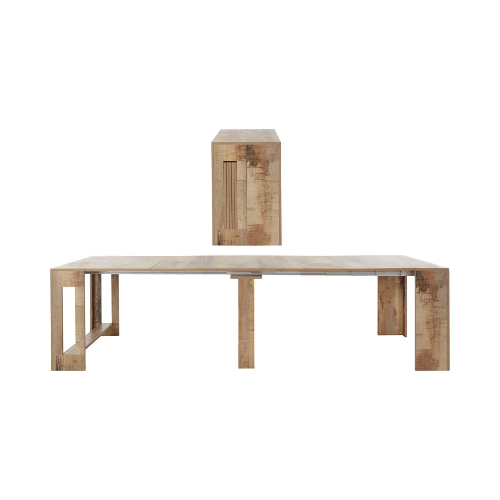Tavolo da pranzo Anello, Made in Italy, Consolle allungabile fino a 12 posti, con portallunghe, cm 51/300x90h77 Acero