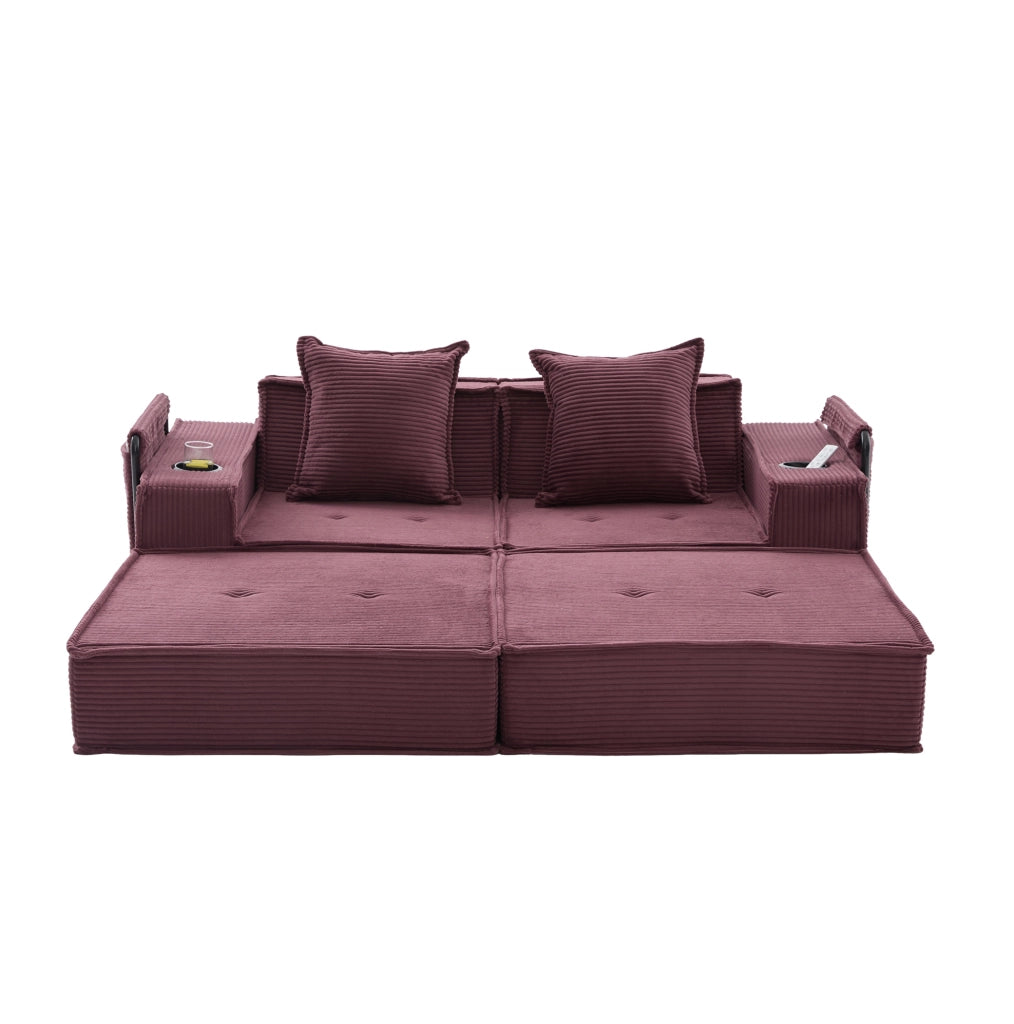 Divano letto 2 posti 162 x 78 x 66 cm bordeaux in velluto a coste con contenitore