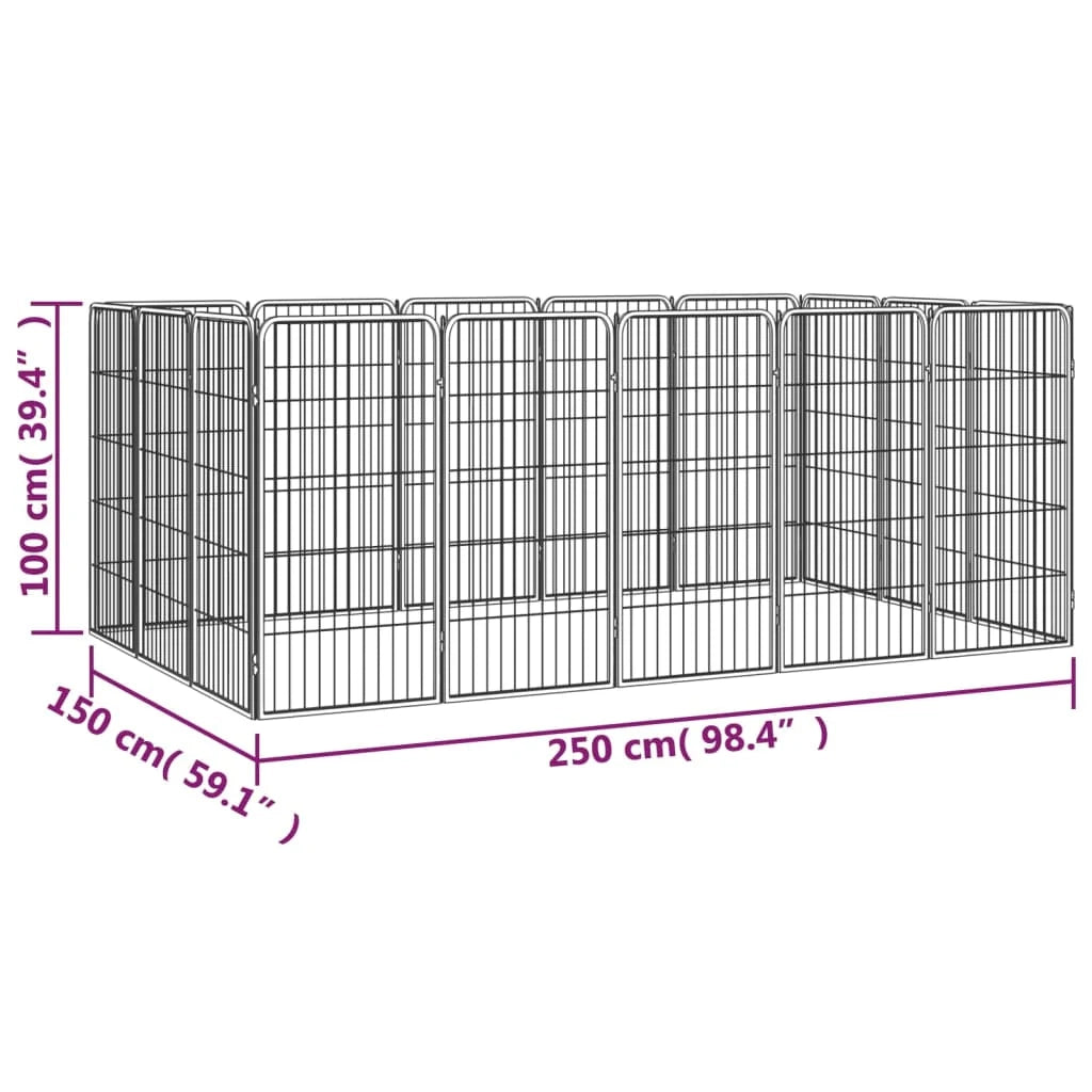 Recinto per cani 16 pannelli 50 x 100 cm acciaio verniciato a polvere nero 02_0043612