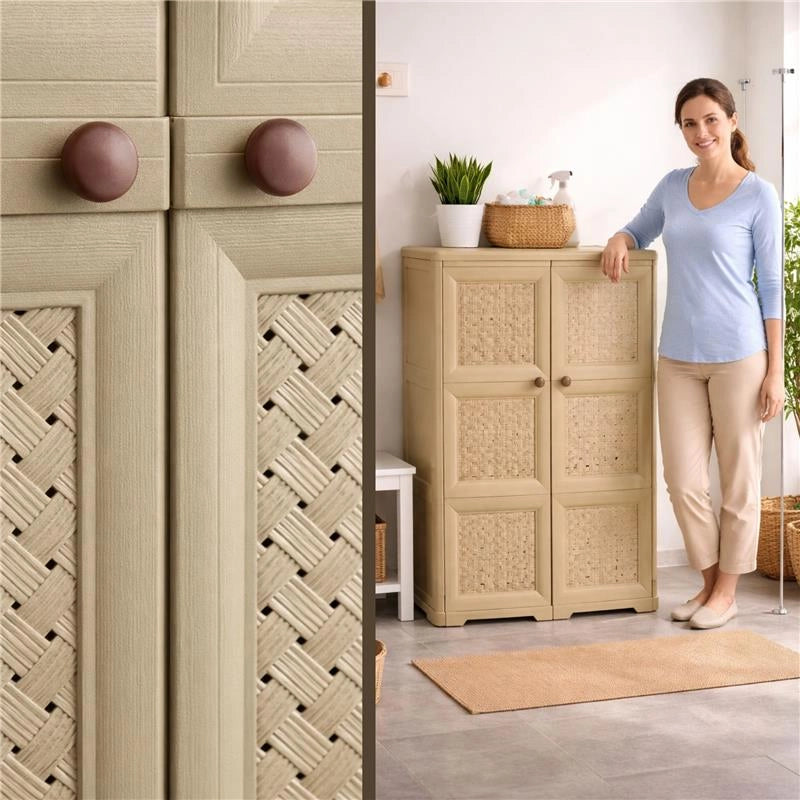 ARMADIO 3 MODULI TALPA 79X43X125 CM CON ANTA TRAFORATA – MOBILE VERTICALE CONTENITORE PER ZONA LIVING E INGRESSO