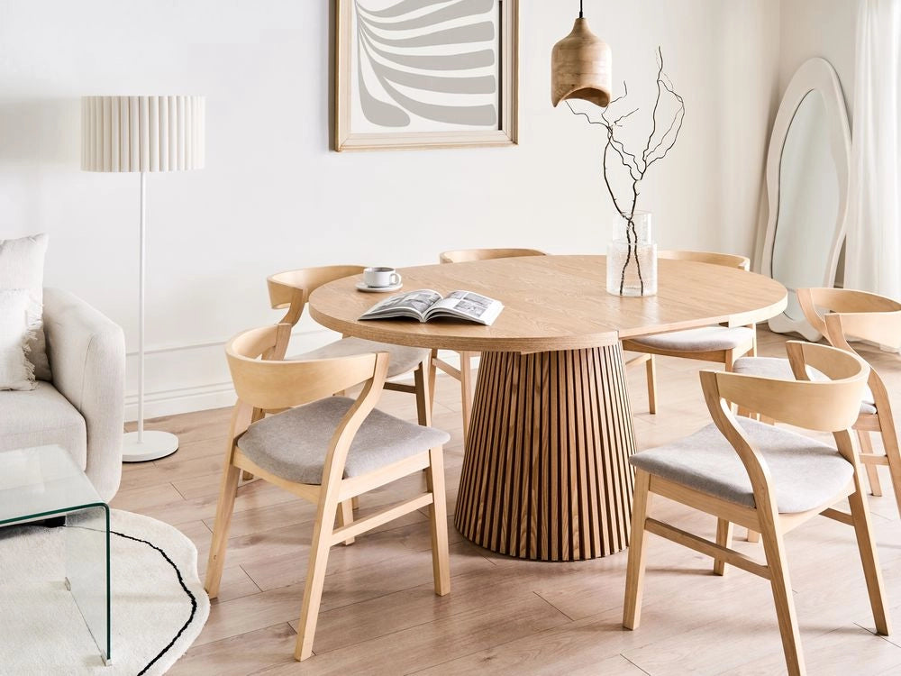 Tavolo da pranzo allungabile moderno industriale gambe a coste legno di frassino chiaro