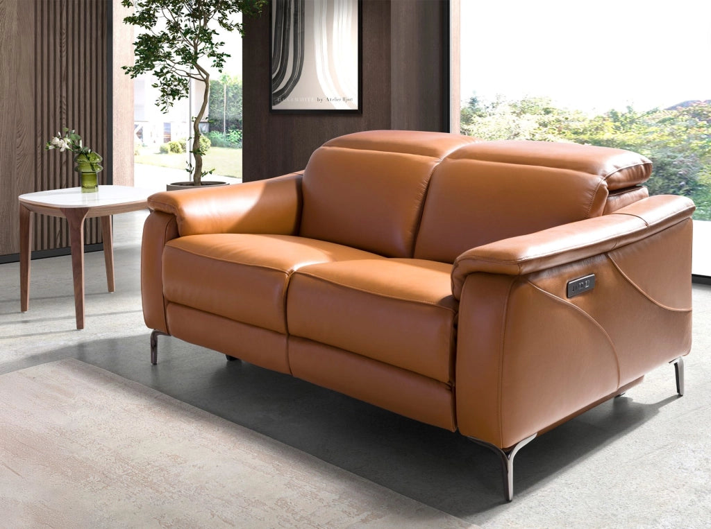Divano relax a 2 posti in pelle marrone