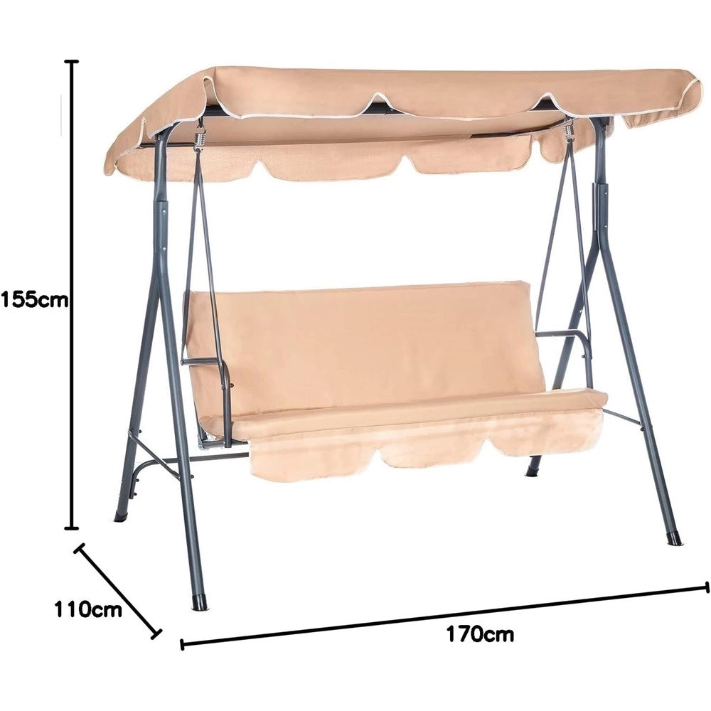Trade Shop - Dondolo Altalena 3 Posti Con Tetto Parasole Regolabile Per Giardino Terrazzo Beige 349005 -